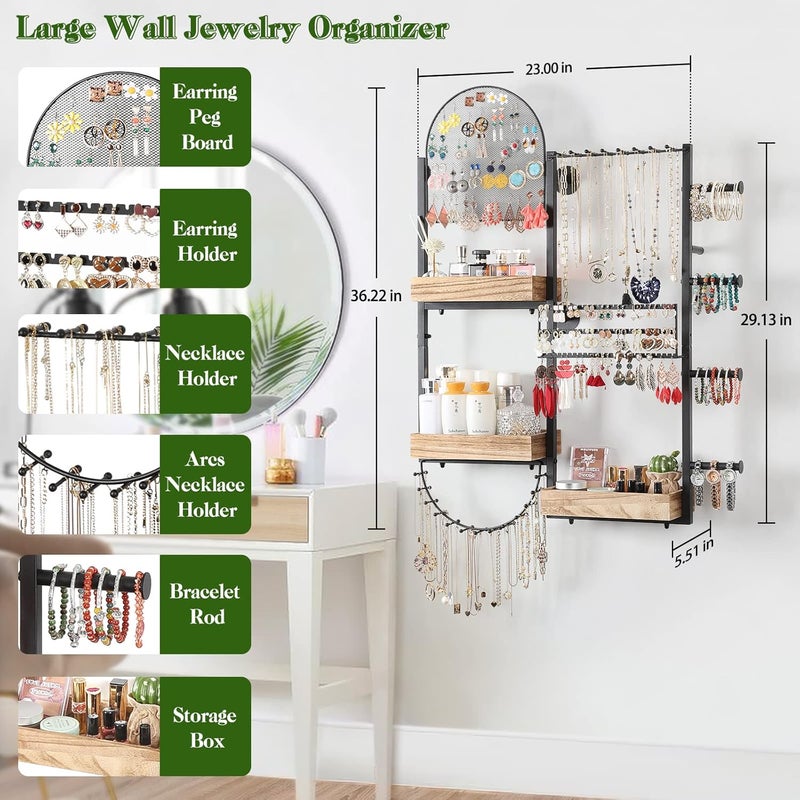 Keebofly Large Jewelry Organizer - Big Wall Mount Hanging Jewelry Holder Display for Earrings, Rings, Necklaces, Bracelets, Makeup, Perfume & Watches - Image 2